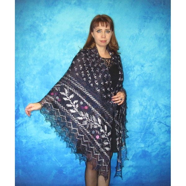 Big embroidered Orenburg Russian shawl, Hand knit cover up, Wool wrap, Handmade stole, Kerchief, Wedding shawl, Warm bridal cape, Big scarf, Gift for a woman.JP