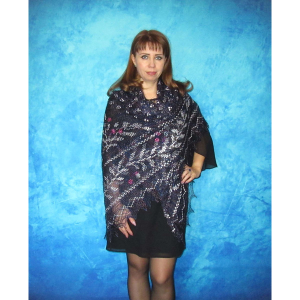 Big embroidered Orenburg Russian shawl, Hand knit cover up, Wool wrap, Handmade stole, Kerchief, Wedding shawl, Warm bridal cape, Big scarf, Gift for mother.JPG