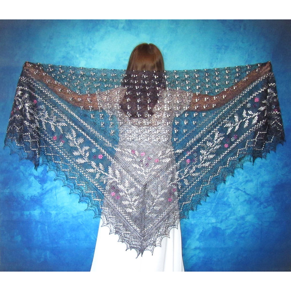 Big embroidered Orenburg Russian shawl, Hand knit cover up, Wool wrap, Handmade stole, Kerchief, Wedding shawl, Warm bridal cape, Big scarf, Gift for a friend.J