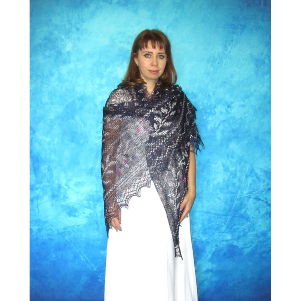 Big embroidered Orenburg Russian shawl, Hand knit cover up, Wool wrap, Handmade stole, Kerchief, Wedding shawl, Warm bridal cape, Big scarf, Gift for wife 3.JPG