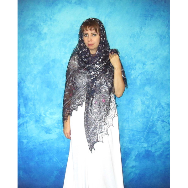 Big embroidered Orenburg Russian shawl, Hand knit cover up, Wool wrap, Handmade stole, Kerchief, Wedding shawl, Warm bridal cape, Big scarf, Gift for wife 4.JPG
