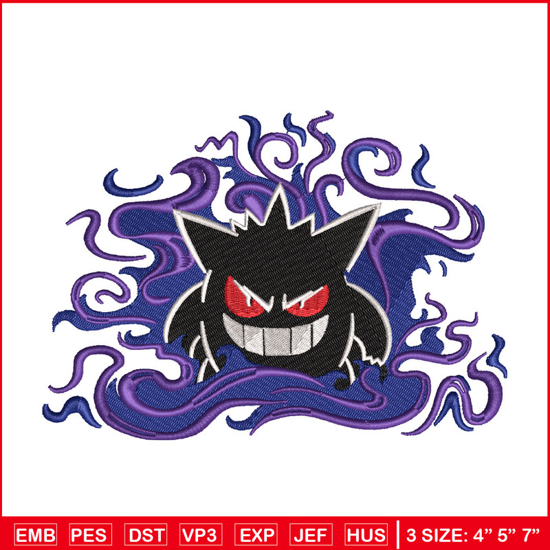 Gengar embroidery design, Pokemon embroidery, Embroidery shirt, Embroidery file, Anime design, Digital download.jpg