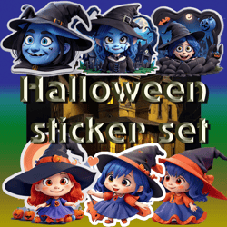 Halloween Witch Sticker Set 5 Digital Stickers - Cute Witches, Evil Witches, Instant Download, Endless Creativity, DIY