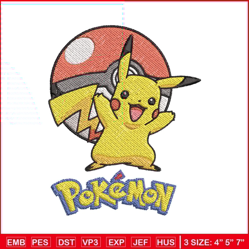 Pikachu embroidery design, Pokemon embroidery, Anime design, Embroidery shirt, Embroidery file, Digital download (2).jpg