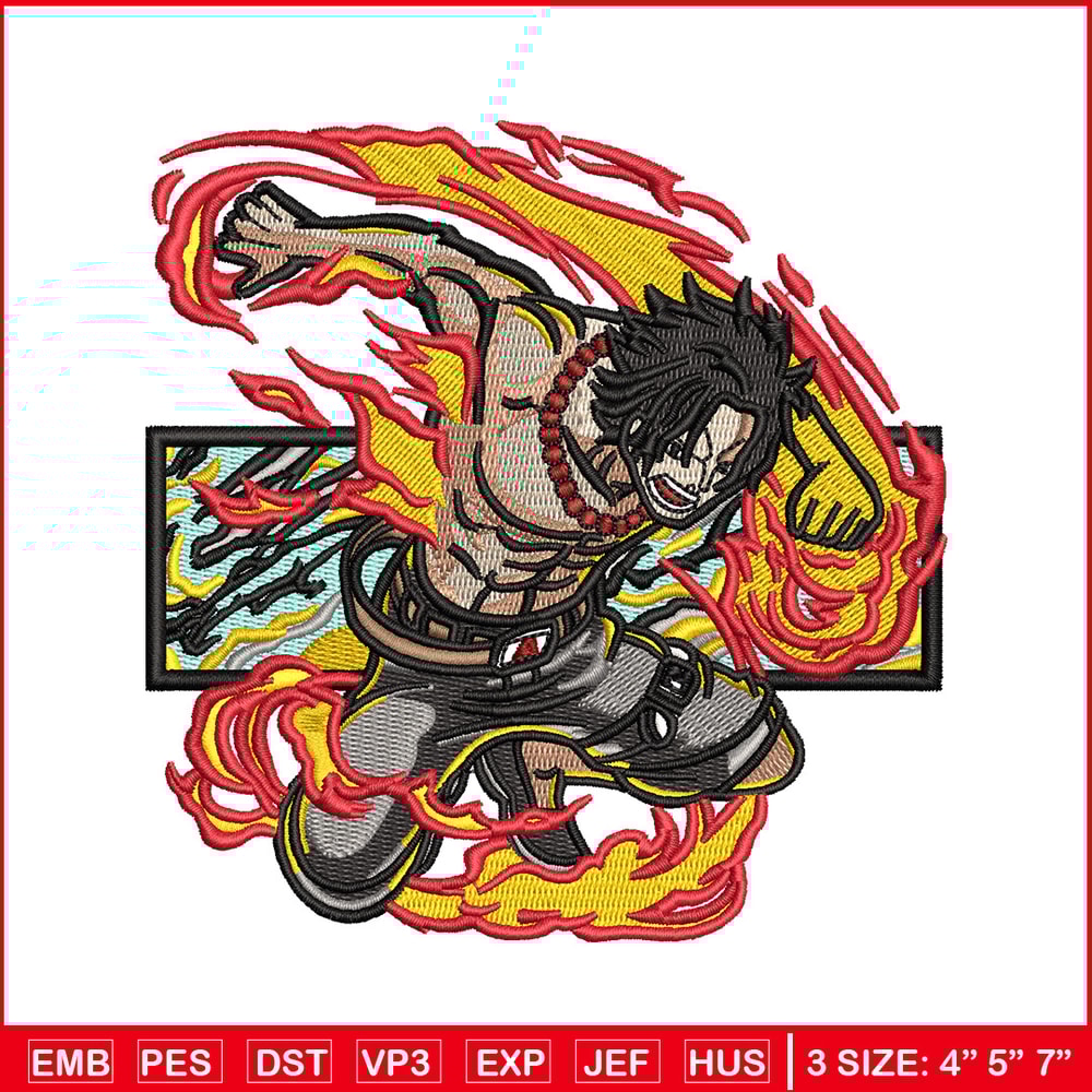 Ace flame embroidery design, One piece embroidery, Anime design, Embroidery shirt, Embroidery file, Digital download.jpg