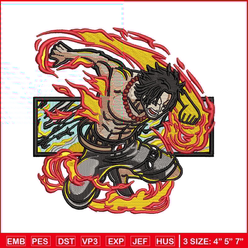 Ace flame embroidery design, One piece embroidery, Anime design, Embroidery shirt, Embroidery file, Digital download.jpg