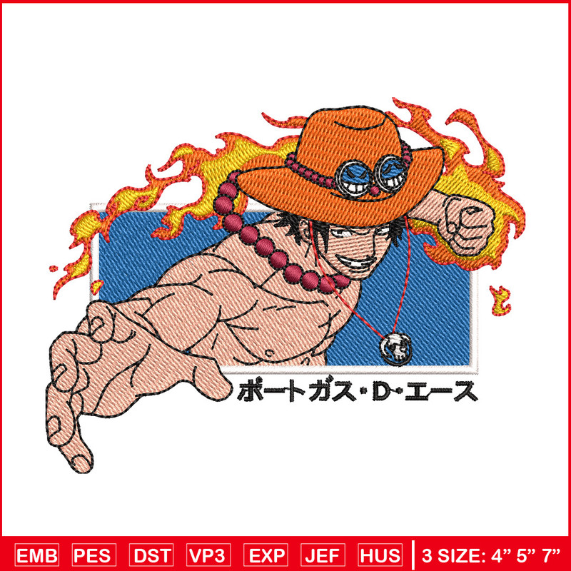 Ace punch embroidery design, One piece embroidery, Anime design, Embroidery shirt, Embroidery file, Digital download.jpg