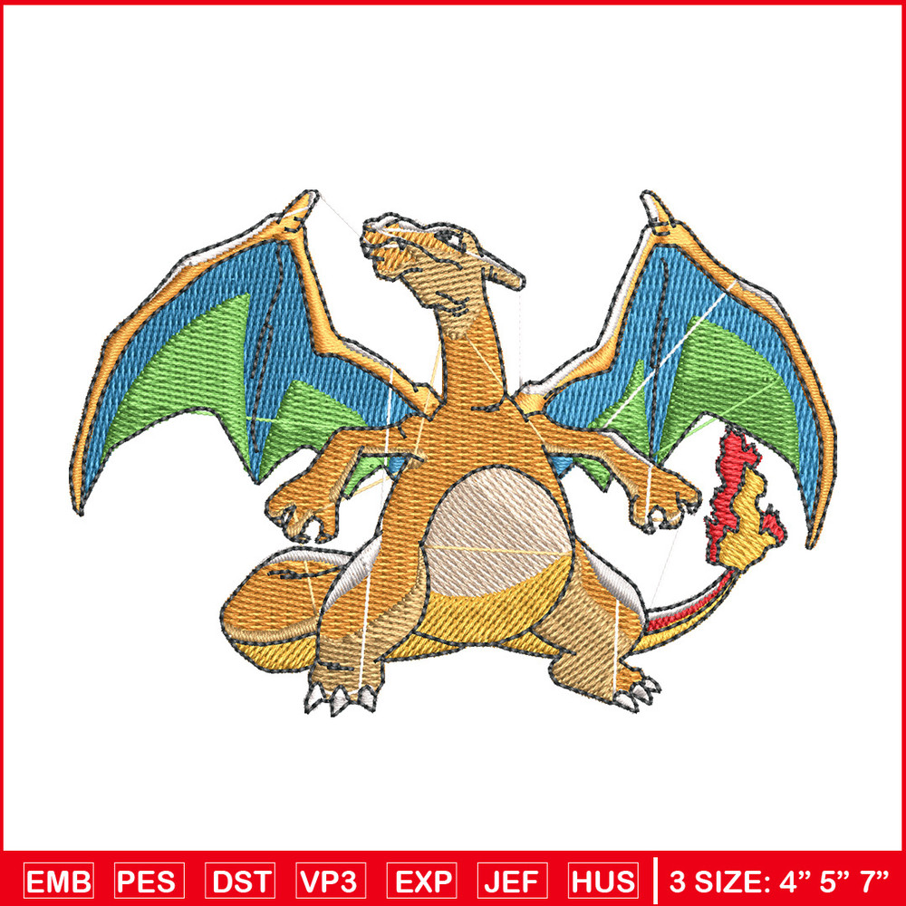 Charizard embroidery design, Pokemon embroidery, Anime design, Embroidery shirt, Embroidery file, Digital download.jpg