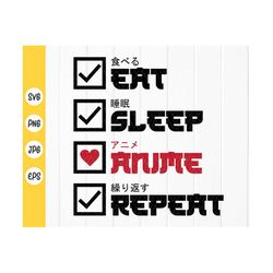 eat sleep anime repeat svg, funny japanese manga gift svg, anime manga lovers gifts svg,otaku japanese svg,instant downl