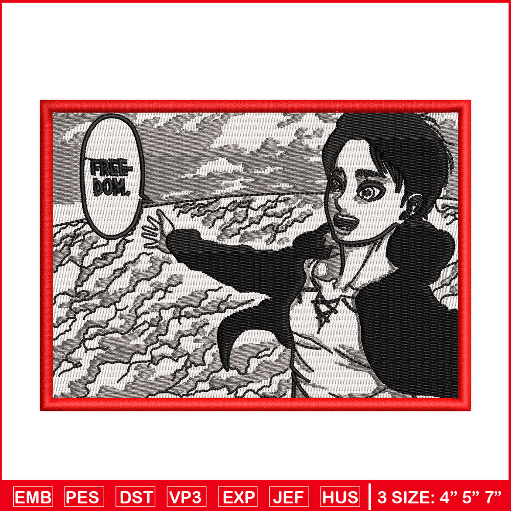 Eren freedom embroidery design, Aot embroidery, Anime design, Embroidery shirt, Embroidery file, Digital download.jpg