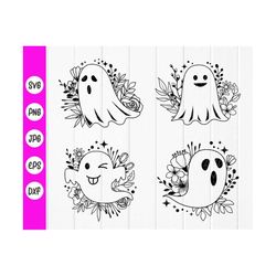 floral ghost halloween svg,halloween ghost svg,cute ghost halloween decal svg,ghost flower svg,ghost bundle,instant down