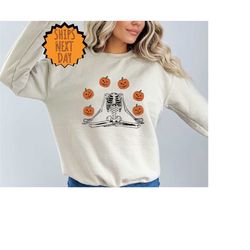 Halloween Sweatshirt, Skeleton Sweater, Pumpkin Skeleton Sweater,Funny Skeleton Sweater,Spooky Season Sweater,Spooky Swe