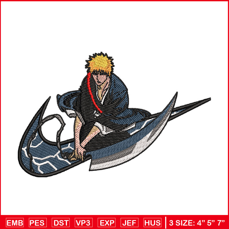 Ichigo x nike embroidery design, Bleach embroidery, Nike design, Embroidery shirt, Embroidery file, Digital download.jpg