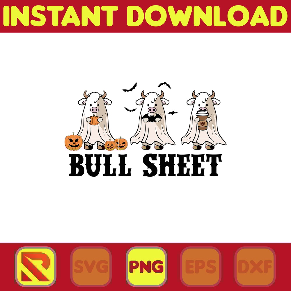 Bull Sheet PNG, Halloween Png, Bull Png, Ghost Cows Png, Funny Cow Png, Fall Png, Cow Lover Png, Spooky Season Png (5).jpg