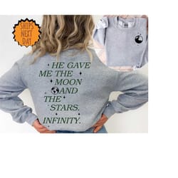 he gave me the moon and stars infinity sweatshirt and hoodie, cousin beach sweater, team conrad sweater american eagle,