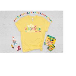 hello kindergarten shirt, kindergarten teacher shirt personalized first day of school shirt back to school shirt tie dye