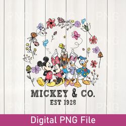 vintage mickey & co 1928 floral png, mickey and friends png, disney california png, disney trip png, disney family png