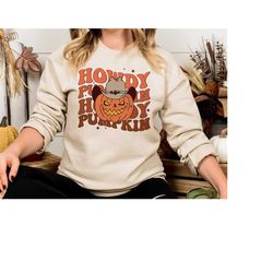 howdy pumpkin western halloween sweatshirt, howdy pumpkin sweatshirt, retro halloween sweatshirt, cute country cowgirl h
