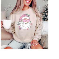 retro pink santa christmas sweatshirt, pink christmas santa shirt, matching family christmas shirts, christmas crewneck,