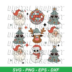 retro reindeer santa claus christmas tree snowman svg file