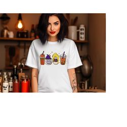 halloween pumpkin latte drink cup shirt, coffee lover shirt, fall coffee shirt, pumpkin spice shirt, thanksgiving t-shir