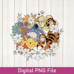 vintage winnie the pooh png, goovy pooh bear, pooh and co png, floral disney png, disney woman png, disneyland digital