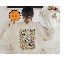 protect your peace sweatshirt, flower skull sweater, skeleton hand sweater, motivational sweater, dead inside sweater,ba