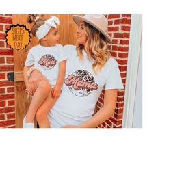 mama and mini leopard matching shirts, mama and mini retro t-shirt, mommy and me matching shirts, retro mama shirt, moth