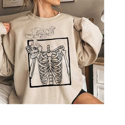 Skeleton Coffee Shirt, Halloween Coffee Shirt, Funny Skeleton Shirt, Drinking Coffee Shirt