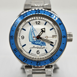Vostok Amphibia 2416 Sailboat White Blue 200M Brand New Modified Men's Mechanical Automatic Watch