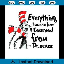 Everything I Need To Know I Learned From Svg, Dr Seuss Svg, Dr Seuss Reading Svg, Reading Book Svg, Book Svg, Cat In The