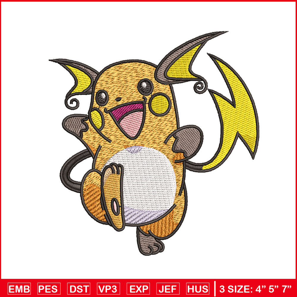 Raichu embroidery design, Pokemon embroidery, Embroidery shirt, Embroidery file, Anime design, Digital download.jpg