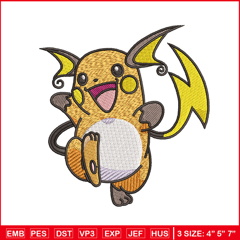 Raichu embroidery design, Pokemon embroidery, Embroidery shirt, Embroidery file, Anime design, Digital download.jpg