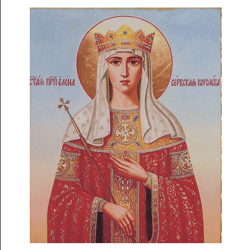 Saint Elena Queen of Serbia -  Elena of Anjou |  Icon print mounted on wood |  Icon with arch | Size: 10" x 7,5"