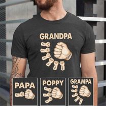 personalized grandpa with grandkids hand shirt, papa handprints shirt, papa shirt, happy father's day