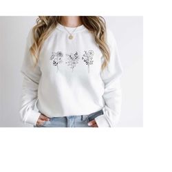 custom birth month flower sweatshirt, personalized flower sweatshirt, birthday flower sweatshirt, plant mom gift, birthd