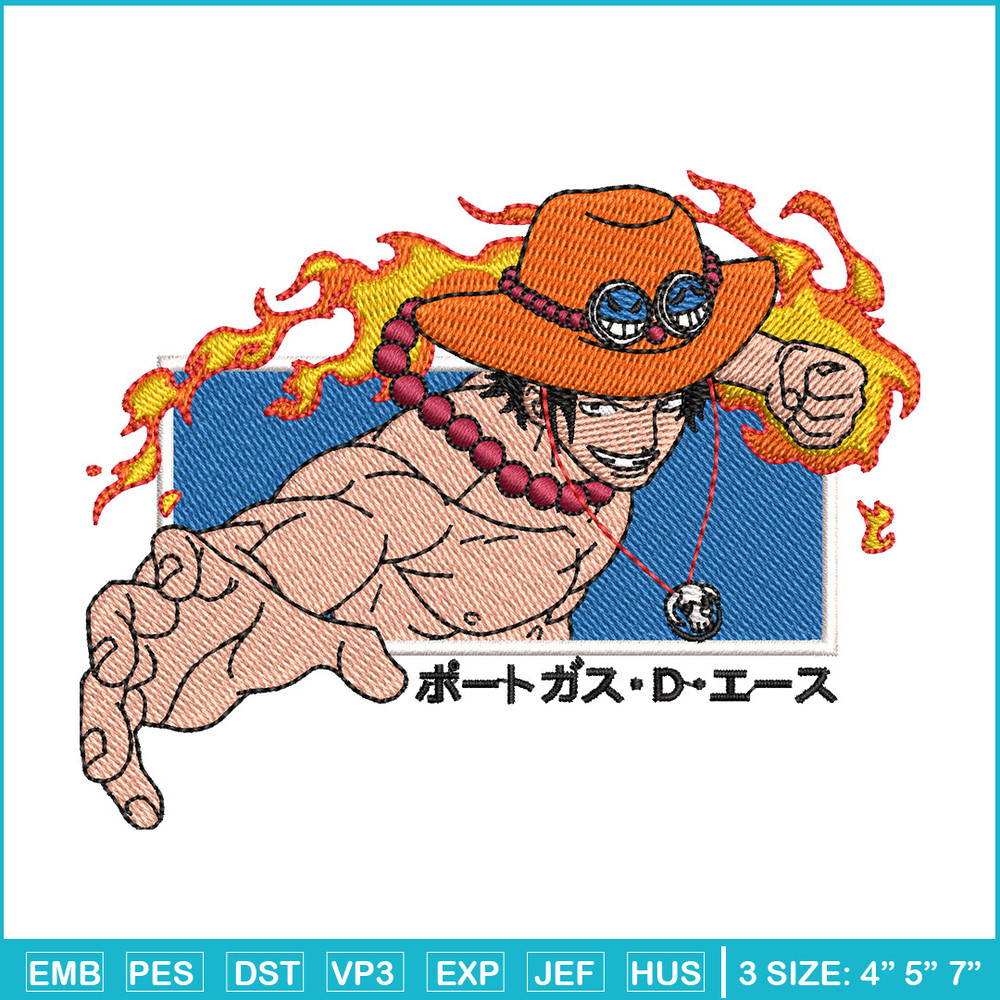 Ace punch embroidery design, One piece embroidery, Anime design, Embroidery shirt, Embroidery file, Digital download.jpg