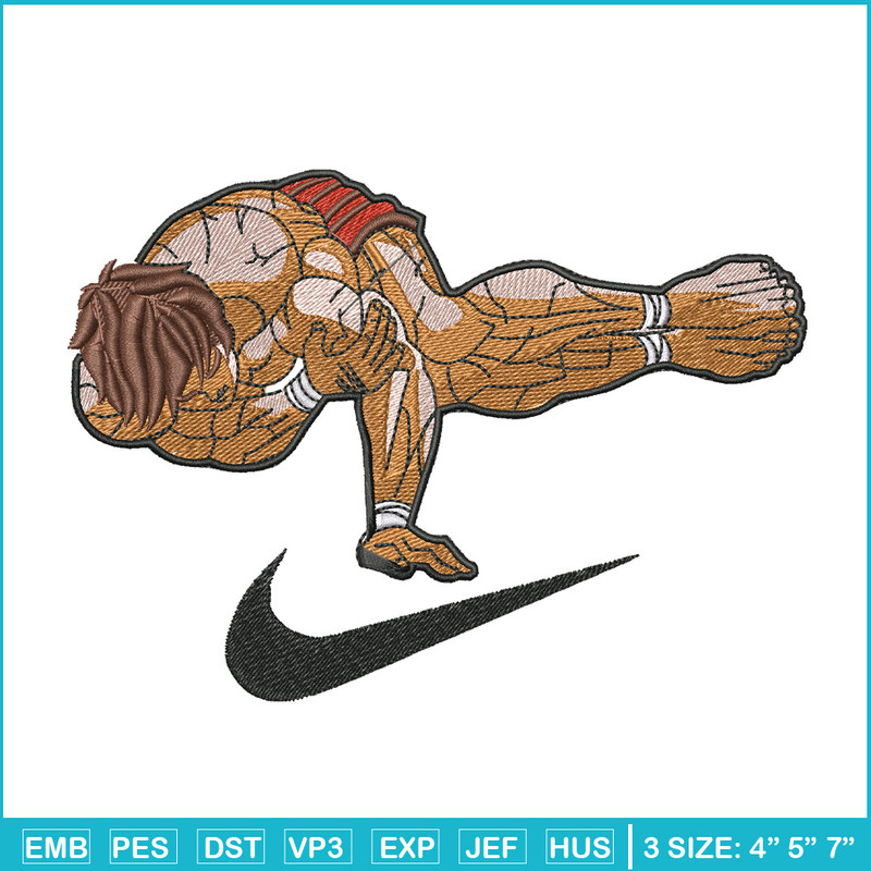 Baki pose nike embroidery design, Baki embroidery, Anime design, Embroidery shirt, Embroidery file, Digital download.jpg