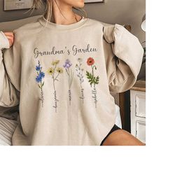 flower grandma personalized kids name shirt, grandma's garden shirt, cute mother's day shirt