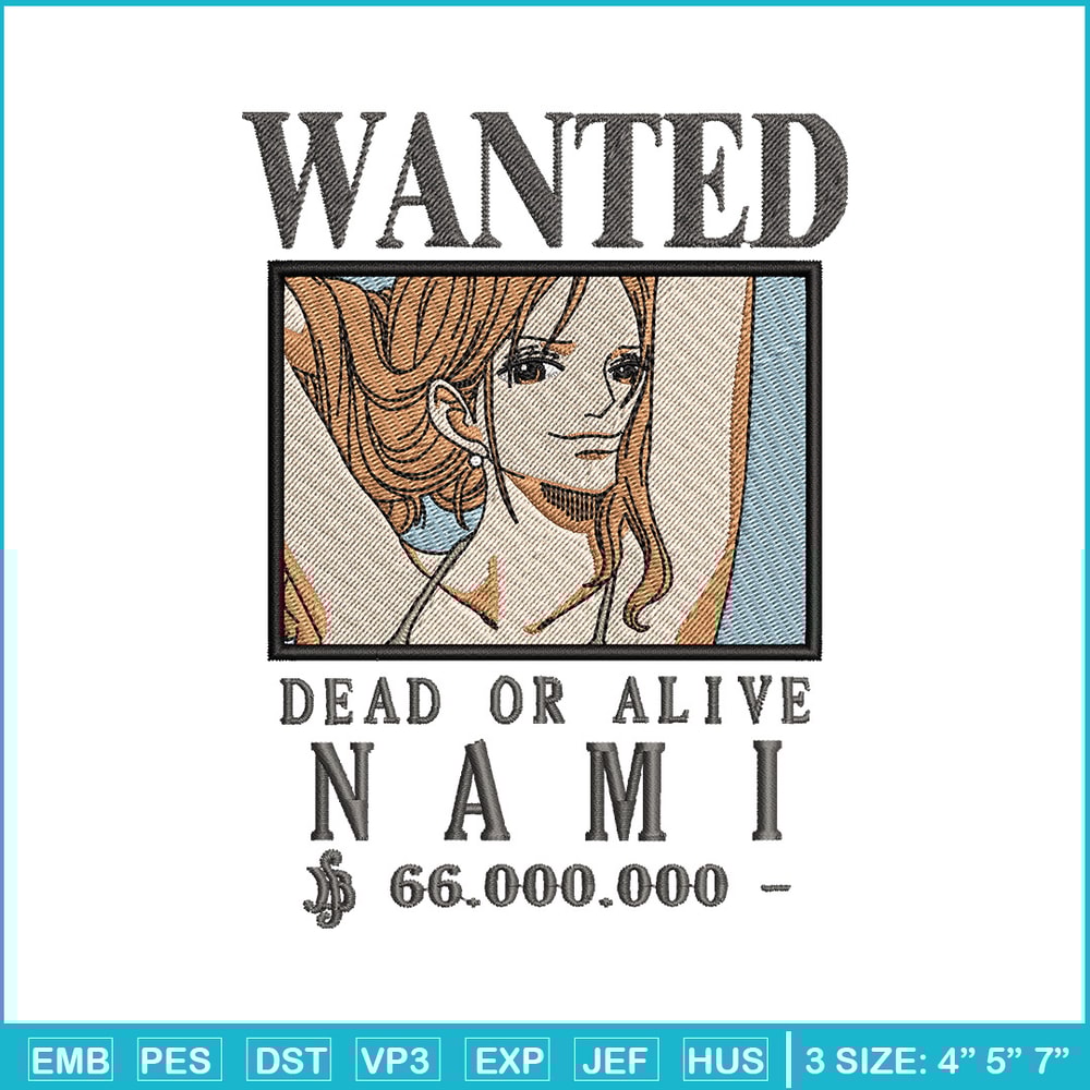 Bounty nami embroidery design, One piece embroidery, Anime design, Embroidery shirt, Embroidery file,Digital download.zip.jpg
