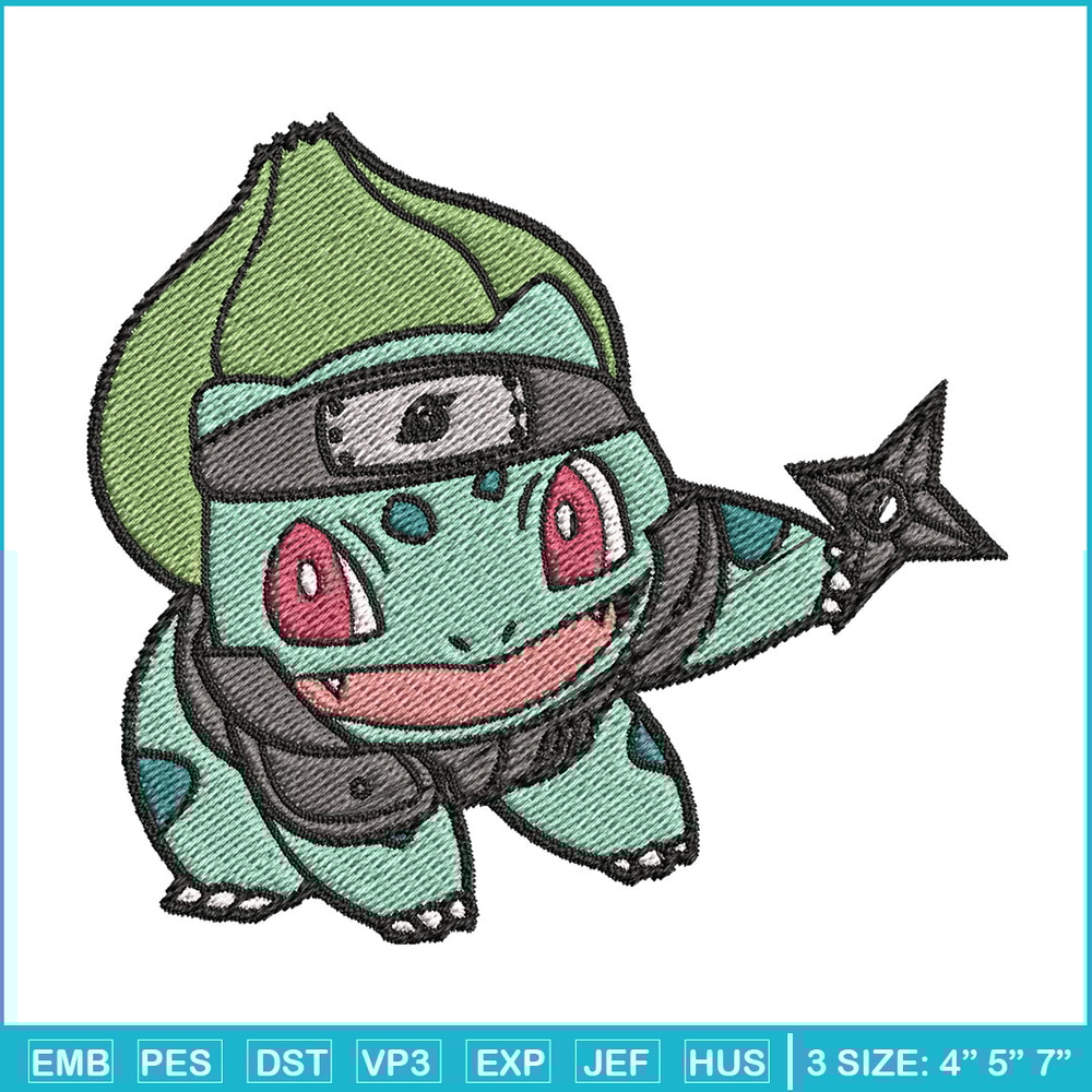 Bulbasaur ninja embroidery design, Pokemon embroidery, Anime design, Embroidery file, Digital download, Embroidery shirt.jpg