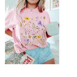 wildflower shirt gift, pressed flower tshirt, trendy floral botanical tee, vintage graphic comfort colors, boho cottagec