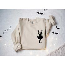 black cat sweatshirt, cute cat sweater, halloween cat shirt, gift for cat mom, halloween cat shirt, ghost cat t-shirt, c