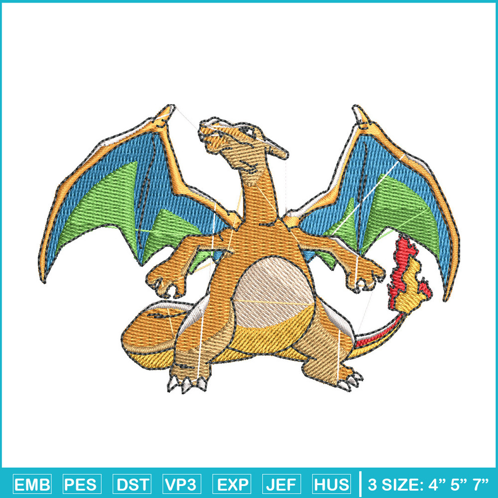 Charizard embroidery design, Pokemon embroidery, Anime design, Embroidery shirt, Embroidery file, Digital download.jpg