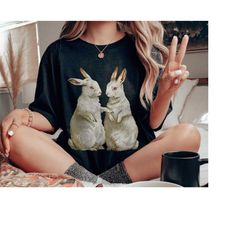 retro easter shirt for women, easter bunny tshirt gift for her, vintage easter day t-shirt, cottagecore shirts, happy ea