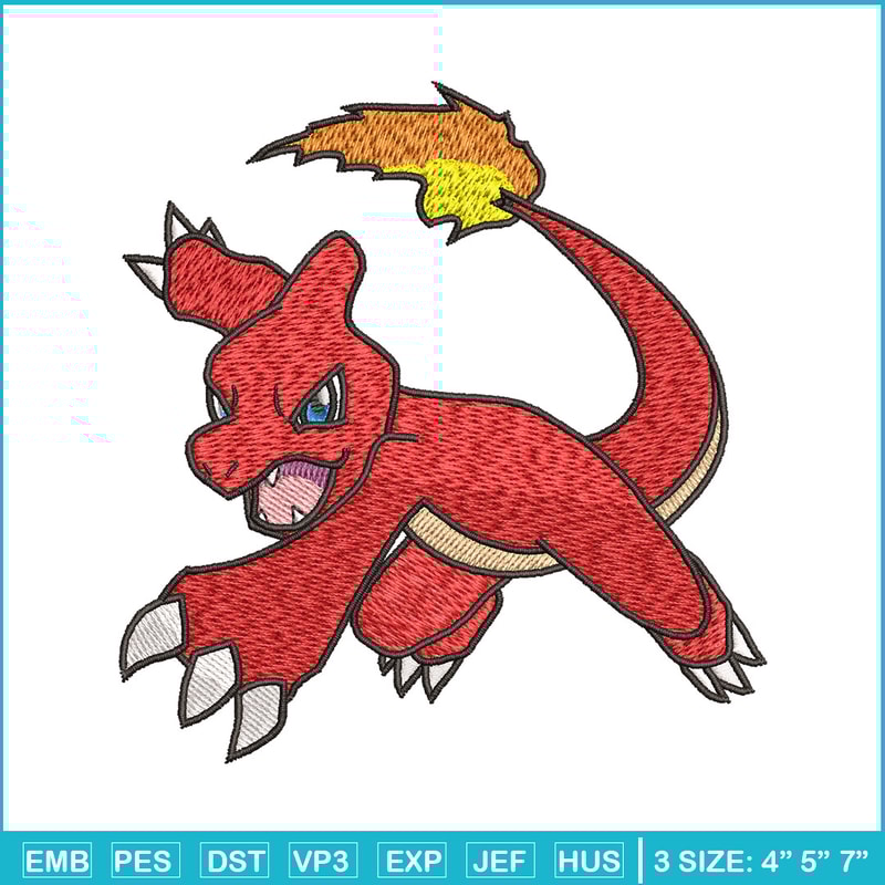 Charmeleon embroidery design, Pokemon embroidery, Anime design, Embroidery shirt, Embroidery file, Digital download.jpg