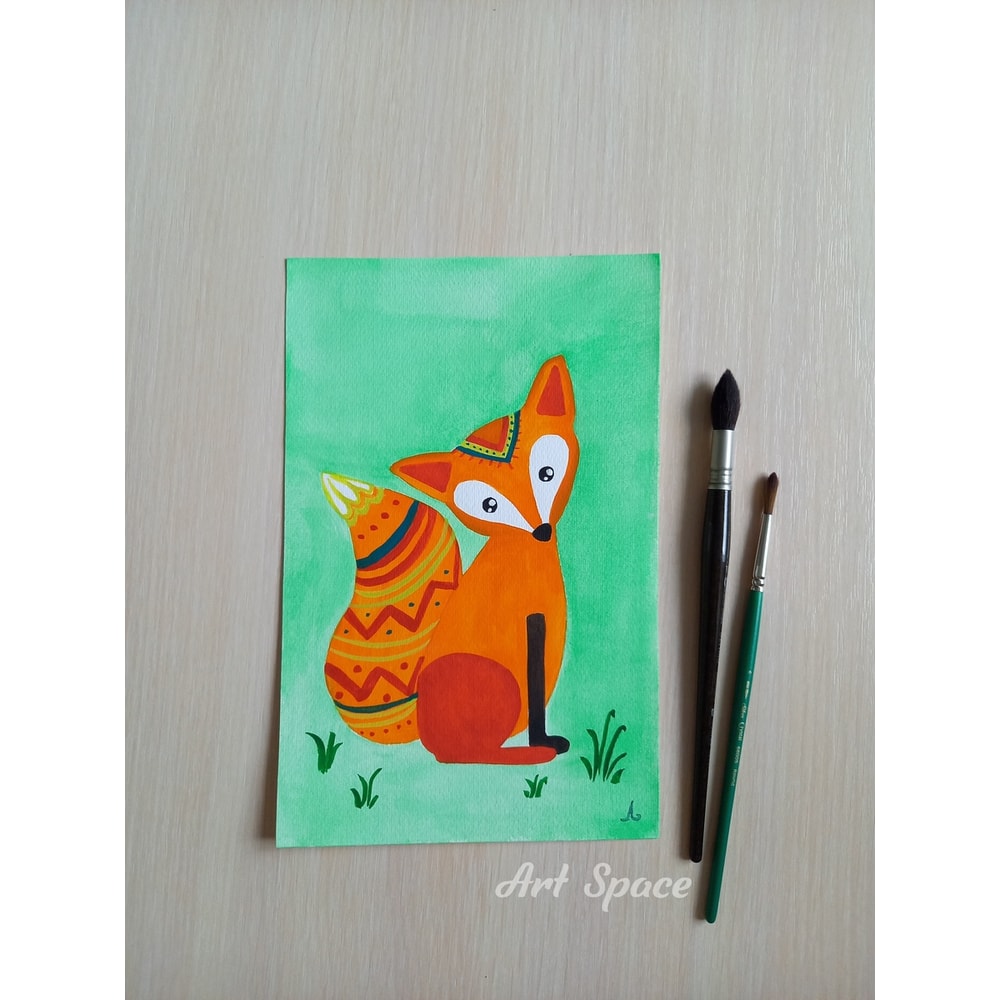 fox-bright picture-picture for children-green picture-animal-watercolor picture-children's illustration-small drawing-1.jpg