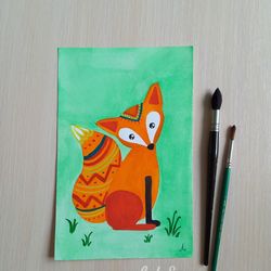 original watercolor painting "fox",small picture, decoration for office, housewarming gift, decor
