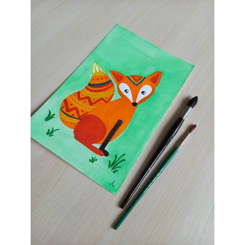 fox-bright picture-picture for children-green picture-animal-watercolor picture-children's illustration-small drawing-1=2.jpg