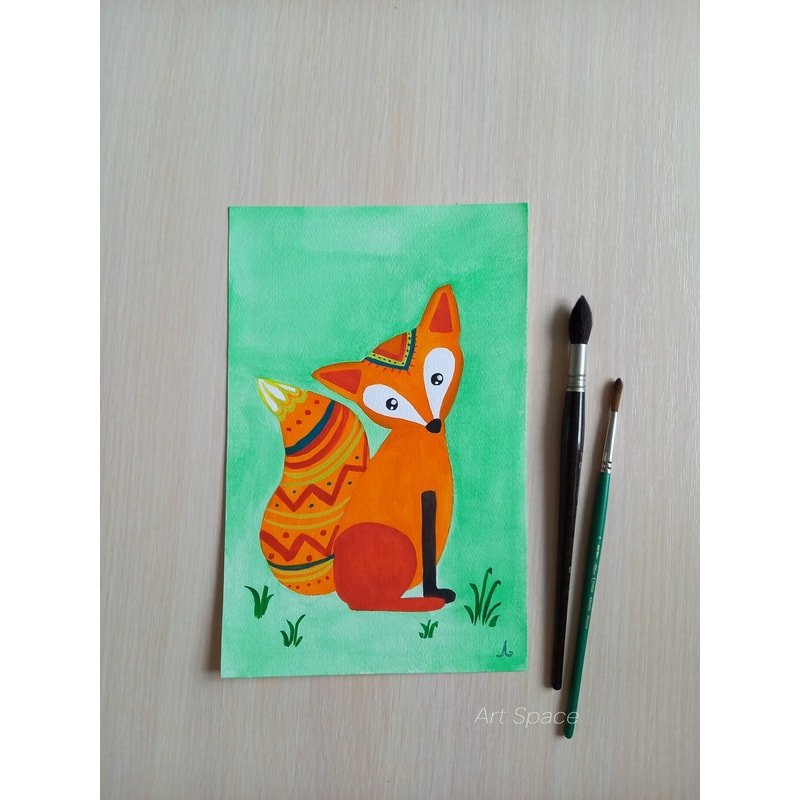 fox-bright picture-picture for children-green picture-animal-watercolor picture-children's illustration-small drawing-4.jpg